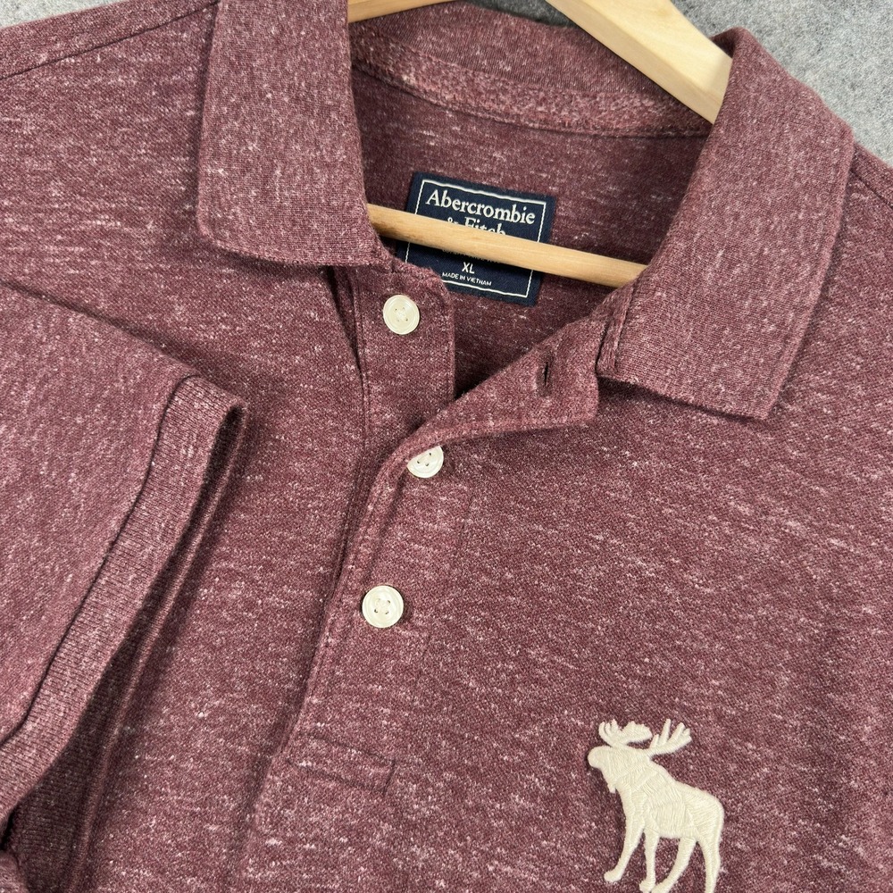 Abercrombie & Fitch Polo Shirt Mens XL Red Heather Stretch Moose Logo Casual